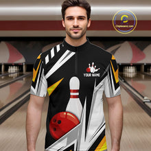 Load image into Gallery viewer, Black, White and Gold Men's bowling Polo, Quarter Zip shirts Custom Team bowling league jerseys NQS11264