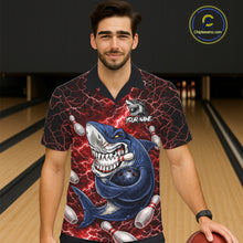 Load image into Gallery viewer, Red Lightning Thunder Angry Shark Bowling button-up shirts Custom Shark Hawaiian Bowling Team Jersey NQS11756