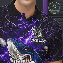 Load image into Gallery viewer, Purple Lightning Thunder Angry Shark Bowling shirts For Men Custom Shark Bowling Team Jerseys NQS11757