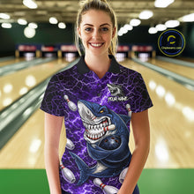 Load image into Gallery viewer, Purple Lightning Thunder Angry Shark Bowling shirts For Women Custom Shark Bowling Team Jerseys NQS11757