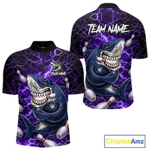 Load image into Gallery viewer, Purple Lightning Thunder Angry Shark Bowling shirts For Men Custom Shark Bowling Team Jerseys NQS11757