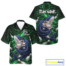 Load image into Gallery viewer, Green Lightning Thunder Angry Shark Bowling button-up shirts Custom Shark Hawaiian Bowling Jersey NQS11758