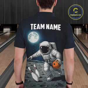 Funny Astronaut Bowling Polo, Quarter Zip Shirts For Men Custom Bowling Team Outfit, Gift For Bowler NQS10694