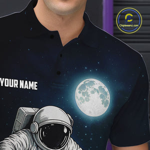 Funny Astronaut Bowling Polo, Quarter Zip Shirts For Men Custom Bowling Team Outfit, Gift For Bowler NQS10694