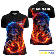 Load image into Gallery viewer, Red and Blue Flame Lion Bowling Shirts For Women Custom Fire Lion Team Bowling jersey NQS11347