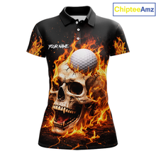 Load image into Gallery viewer, Flame Skull Golf Polo shirts for Women custom Skull Fire team golf shirts, golf gifts for ladies NQS11576