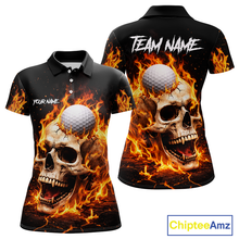 Load image into Gallery viewer, Flame Skull Golf Polo shirts for Women custom Skull Fire team golf shirts, golf gifts for ladies NQS11576