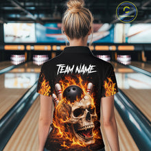 Load image into Gallery viewer, Flame Skull Bowling Polo, 1/4 zip shirts for Women custom Skull team Bowling uniforms league jerseys NQS11577
