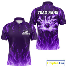 Load image into Gallery viewer, Purple flame lightning thunder Bowling polo, quarter zip shirts for men custom Bowling team jerseys NQS10980