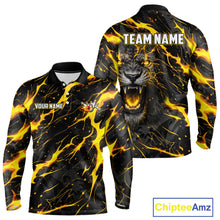 Load image into Gallery viewer, Custom Black and Gold Lightning Thunder Lion Bowling Shirts for Men, Lion Team Bowling League Jerseys NQS11600