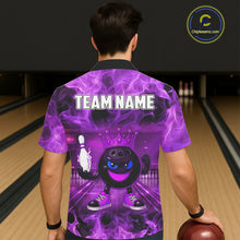 Load image into Gallery viewer, Funny Crown Bowling Purple Flame Bowling Button-up Shirt Custom Hawaiian Bowling Team Jersey NQS11721