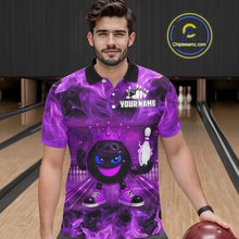 Load image into Gallery viewer, Funny Crown Bowling Purple Flame Bowling Polo, Quarter Zip Shirt For Men Custom Bowling Team Jersey NQS11721