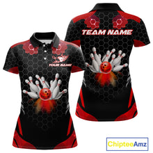 Load image into Gallery viewer, Black and Red Hexagon pattern Bowling Shirts For Women custom bowling team jersey with name NQS11020