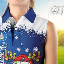 Load image into Gallery viewer, Blue and White Christmas Women Sleeveless Golf Polo shirts Custom ladies golf tops, Xmas golf gifts NQS11027