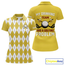 Load image into Gallery viewer, Yellow argyle pattern Beer Golf Polo Shirts For Women Custom My drinking team has a golfing problem NQS10863