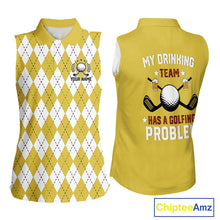 Load image into Gallery viewer, Yellow argyle pattern Beer Women Sleeveless Polo Shirt Custom My drinking team has a golfing problem NQS10863