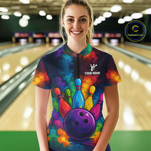 Load image into Gallery viewer, Colorful smoke Bowling Polo, Quarter Zip Shirt for Women Custom Bowling Team shirts for bowlers NQS10646