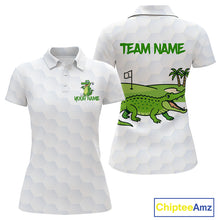 Load image into Gallery viewer, White and Green Funny Alligator Golf Polo Shirts For Women custom ladies golf outfit, golfing gifts NQS10886