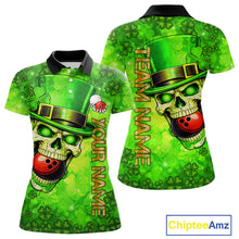 Load image into Gallery viewer, Funny Skull green shamrock pattern Bowling Shirt For Women Custom St Patrick Day team bowling jerseys NQS11663