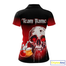 Load image into Gallery viewer, Black &amp; Red Skull Bowling Polo, 1/4 zip shirts for Women Custom team bowling jerseys, Gift for bowler NQS11480