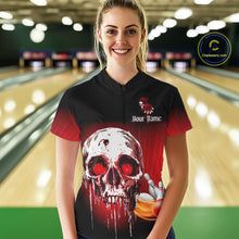 Load image into Gallery viewer, Black &amp; Red Skull Bowling Polo, 1/4 zip shirts for Women Custom team bowling jerseys, Gift for bowler NQS11480