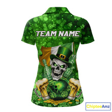 Load image into Gallery viewer, Custom Funny Skull Bowling and Beer Ireland Flag Green St Patrick Team Bowling Jerseys For Women NQS11484