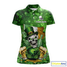 Load image into Gallery viewer, Custom Funny Skull Bowling and Beer Ireland Flag Green St Patrick Team Bowling Jerseys For Women NQS11484