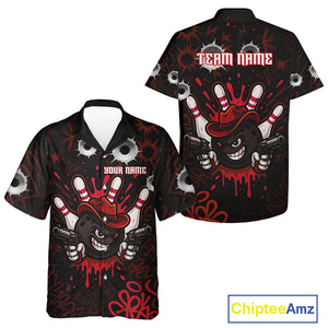 Funny Black and Red Bowling Cowboy gun Bowling Hawaiian Shirt Custom bowling team button up shirt NQS10690