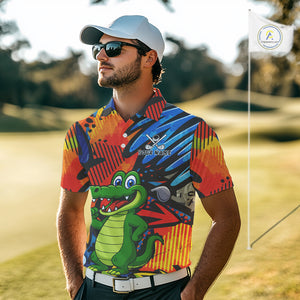 Custom Funny Colorful Graffiti Alligator Golf Polo Shirt For Men, Personalized best mens golf wear NQS10736