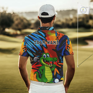 Custom Funny Colorful Graffiti Alligator Golf Polo Shirt For Men, Personalized best mens golf wear NQS10736