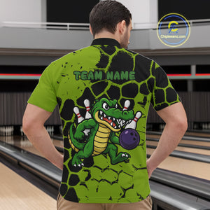 Black and Green Funny Alligator Bowling shirts for Men, Alligator Bowling Team Jersey NQS10739