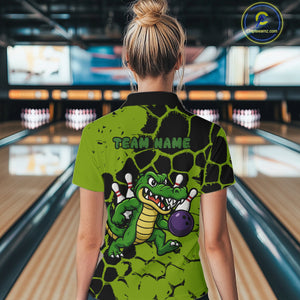 Black and Green Funny Alligator Bowling shirts for Women, Alligator Bowling Team Jersey NQS10739