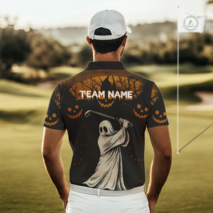 Funny black and orange Ghost Golfer Halloween Golf Polo Shirt For Men Custom golf attire for men NQS10767