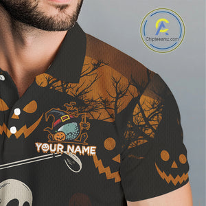 Funny black and orange Ghost Golfer Halloween Golf Polo Shirt For Men Custom golf attire for men NQS10767