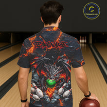Load image into Gallery viewer, Custom Black &amp; Orange Magma Dragon Bowling Shirts, Dragon Bowling Team Hawaiian shirt NQS11559
