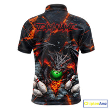 Load image into Gallery viewer, Custom Black And Orange Magma Dragon Bowling Shirts, Dragon Bowling Team Polo, 1/4 zip Jersey For Men NQS11559