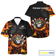 Load image into Gallery viewer, Funny Angry Bowling Button-up Shirt Custom Black and Orange Flame Bowling Hawaiian Team jerseys NQS11683