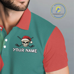 Green, Red and White Christmas argyle pattern Skull Golf Polo Shirt For Men Custom mens golf outfit NQS10770