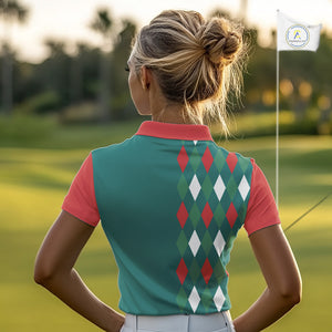 Green, Red & White Christmas argyle pattern Skull Golf Polo Shirt For Women Custom ladies golf outfit NQS10770