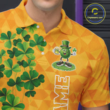 Load image into Gallery viewer, Orange pattern Green clovers St Patrick's Day Bowling Shirts for Men Custom Bowling Team jerseys NQS11696