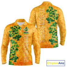 Load image into Gallery viewer, Orange pattern Green clovers St Patrick's Day Bowling Shirts for Men Custom Bowling Team jerseys NQS11696
