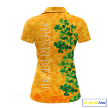 Load image into Gallery viewer, Orange pattern Green clovers St Patrick's Day Bowling Shirts for Women Custom Bowling Team jerseys NQS11696