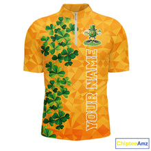 Load image into Gallery viewer, Orange pattern Green clovers St Patrick's Day Bowling Shirts for Men Custom Bowling Team jerseys NQS11696