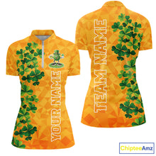 Load image into Gallery viewer, Orange pattern Green clovers St Patrick's Day Bowling Shirts for Women Custom Bowling Team jerseys NQS11696
