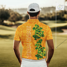 Load image into Gallery viewer, Orange pattern Green clovers St Patrick's Day Mens Golf Polo shirts Custom best golf gifts for men NQS11697