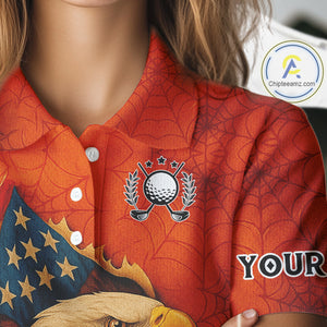 American Flag Eagle Orange spider web Halloween Golf Polo Shirt For Women Custom ladies golf outfit NQS10774