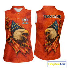 Load image into Gallery viewer, American Flag Eagle Orange spider web Halloween Sleeveless Polo Shirt Custom ladies golf outfit NQS10774