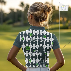 Green argyle pattern lucky shamrock Golf Polo Shirt For Women Custom St. Patrick's ladies golf outfit NQS10775