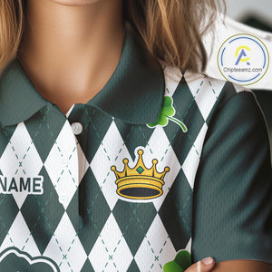 Green argyle pattern lucky shamrock Golf Polo Shirt For Women Custom St. Patrick's ladies golf outfit NQS10775