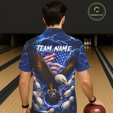 Load image into Gallery viewer, Blue Lightning Thunder US Flag Eagle Bowling Hawaiian Shirt Custom Patriotic Team Bowling Jerseys NQS11580